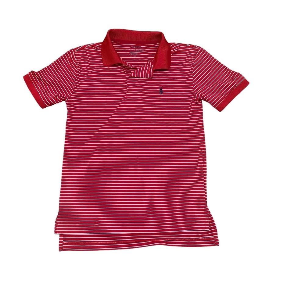 Polo Ralph Lauren Performance Boys Jersey Polo Shirt, Red/White Striped, Sz 8/S